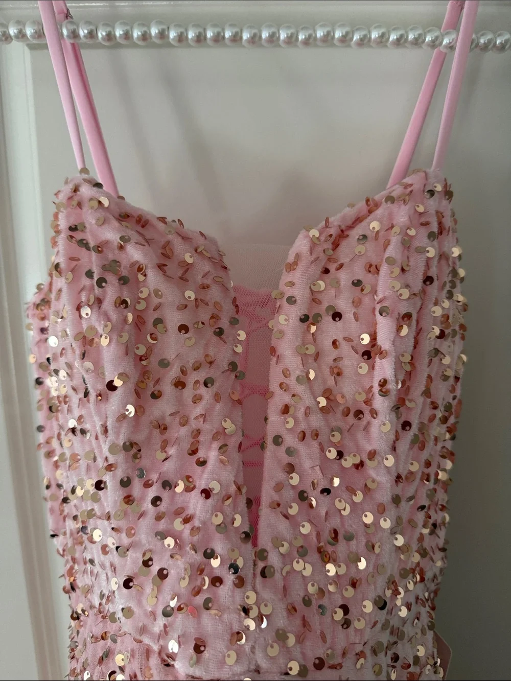 Pink Sequin Lace-Up Dress